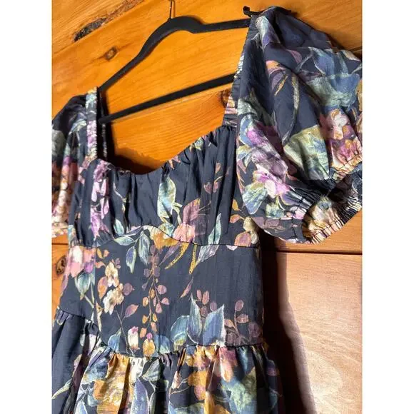 NWT Lulus Adorable Tendencies Dark Grey Floral Puff Sleeve Midi Dress Party XL - Picture 6 of 9